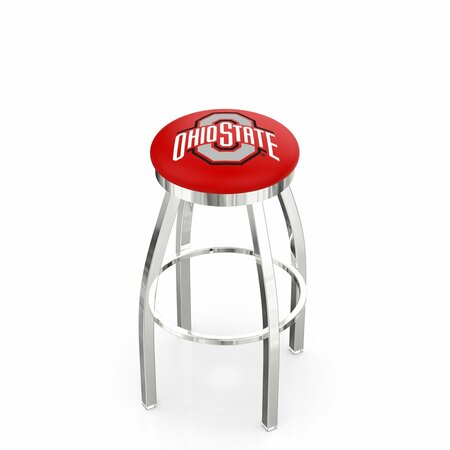 HOLLAND BAR STOOL CO 36" Chrome Ohio State Swivel Bar Stool, Accent Ring L8C2C36OhioSt